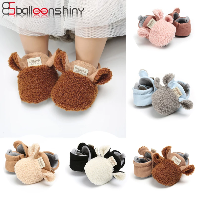BalleenShiny/детски обувки за бебета подметка от 0 до 1 година, водене жив топло през зимата, детски памучен меки обувки, топли обувки във формата на животни за момчета и момичета Изображение 0 
