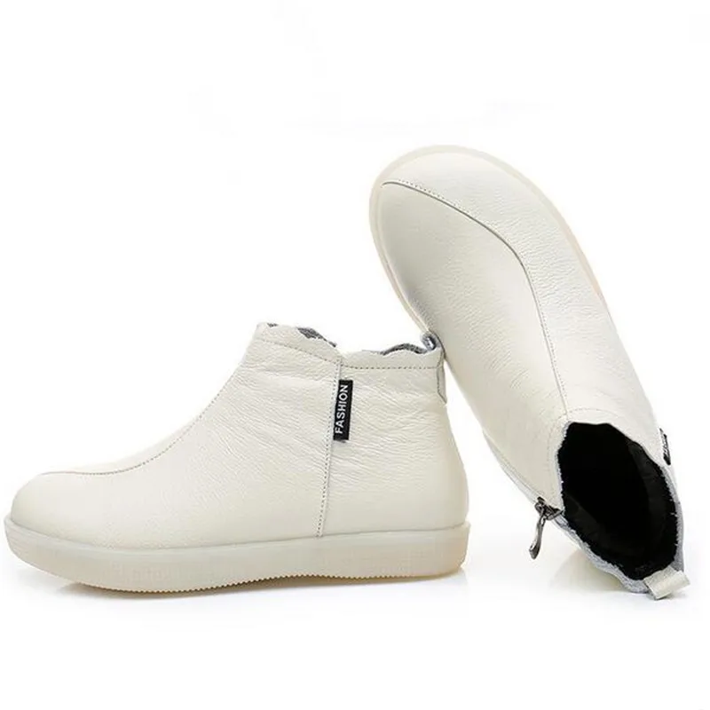 Нови Модни Тънки обувки, Бели обувки от мека Телешка кожа, Ежедневни обувки, Големи Размери, Меки Удобни Обувки на равна подметка, Топли Зимни обувки, Дамски Обувки Изображение 3 