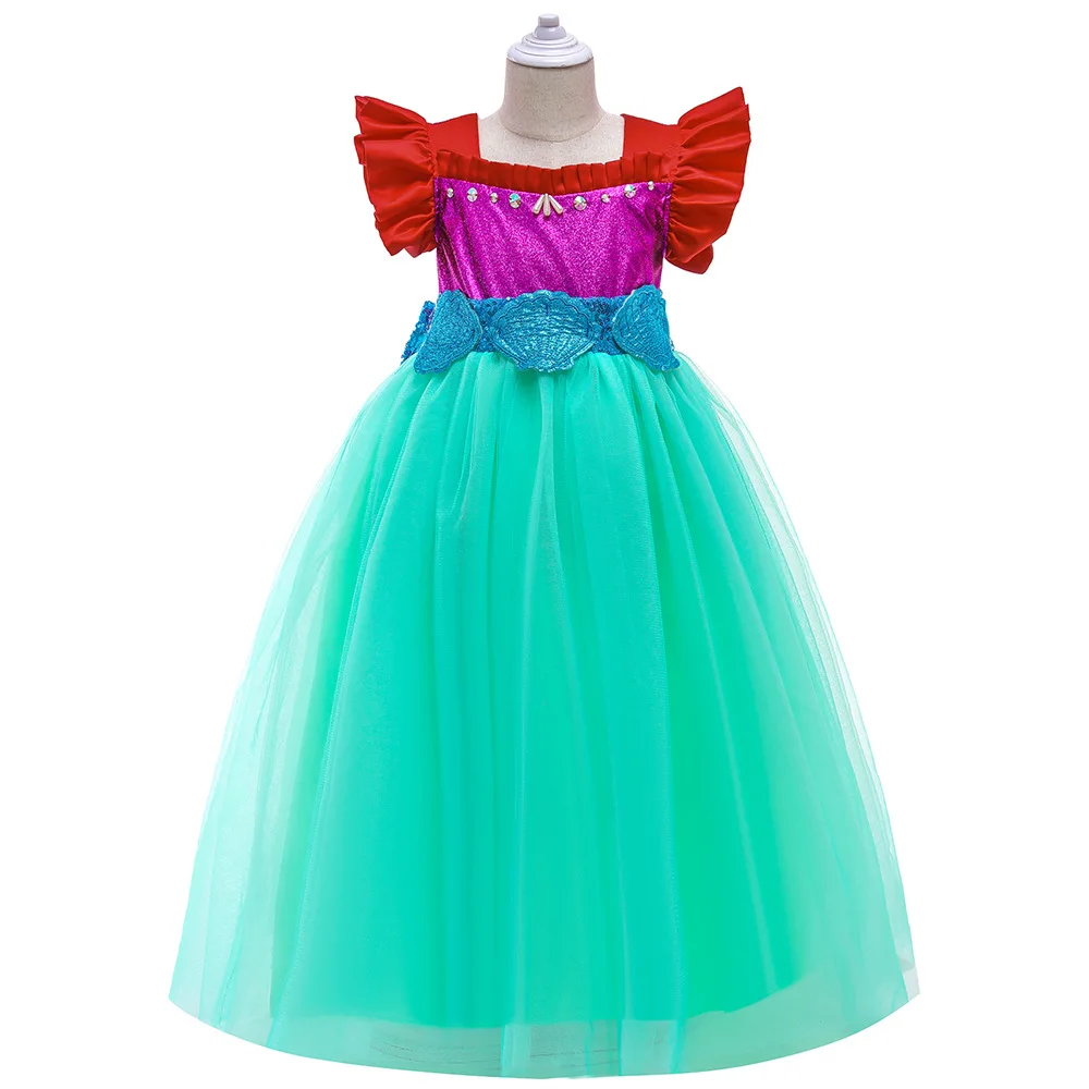 Детска лятна рокля с декорация във формата на миди и banta, подходящи по цвят Празнични костюми, рокли на Принцеси за момичета 3-8 години