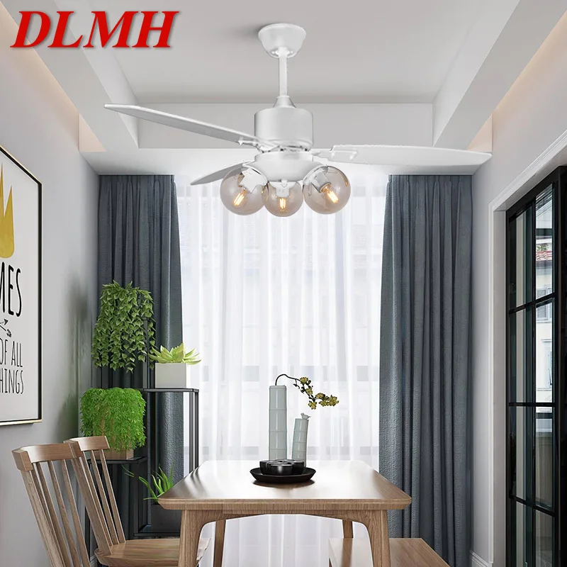 DLMH Модерен Вентилатор на Тавана Със Светлина Скандинавски Креативна Стъклена Лампа С Дистанционно Управление на Белия цвят за Дома Хол Спалня Изображение 0 