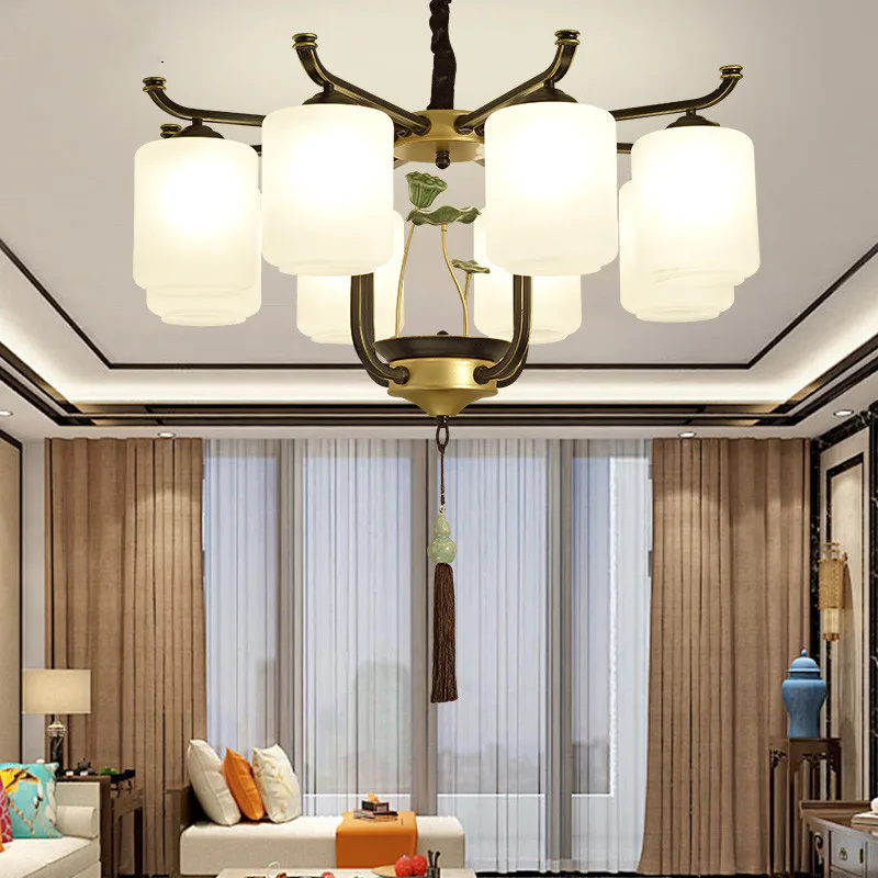 Новата китайска полилей за хола керамично творчеството на китайски стил предверие стълбище ресторант спалня американската лампа Изображение 0 