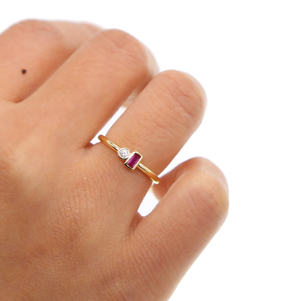нов лек danity минимални бижута коледен подарък тънка лента златист цвят 2 елемента бял лилав камък crystal ring