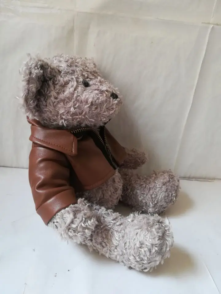 около 25 см прекрасен сиво плюшено мече играчка плюшен облечена в палто от изкуствена кожа на мечка мека кукла Коледен подарък s2224