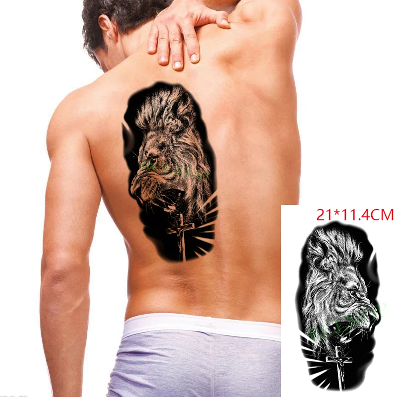 Водоустойчив Временни Татуировки Етикети Рев на Лъв Кръст на Главата на Животното Фалшиви Татуировки Флаш Татуировка на Боди Арт, за Жени, Мъже