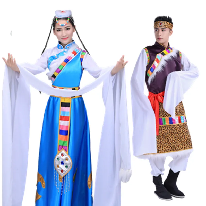 С Дълъг Ръкав Zang Национални Танцови Костюми За Жени, Мъже Китайската Древна Класическа Тибетски Облекло Сценична Облекло