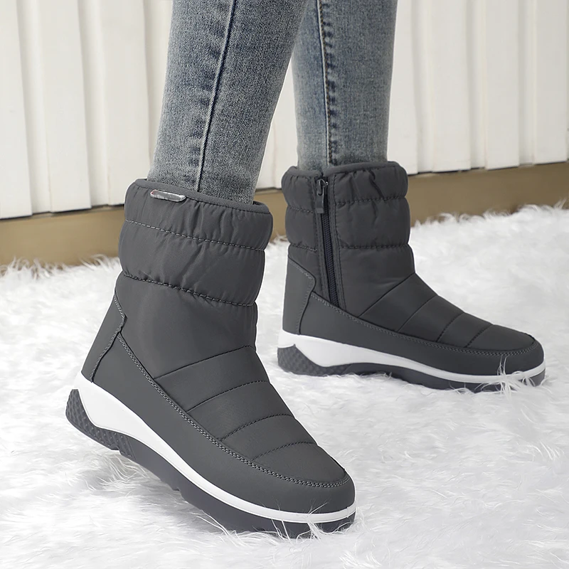 Зимни дамски зимни обувки големи размери, дамски ежедневни Топло памучен обувки с цип, плюс кадифе водоустойчив нескользящие зимни обувки 36-42