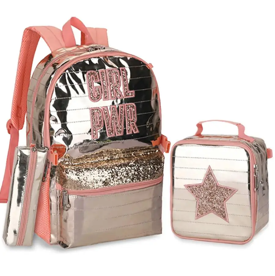 2021 училищна чанта за момичета, училищен раница с чанта за обяд, раница с пайети, Чанта за книги, Училищен Раница Mochila, детска Раница за училище