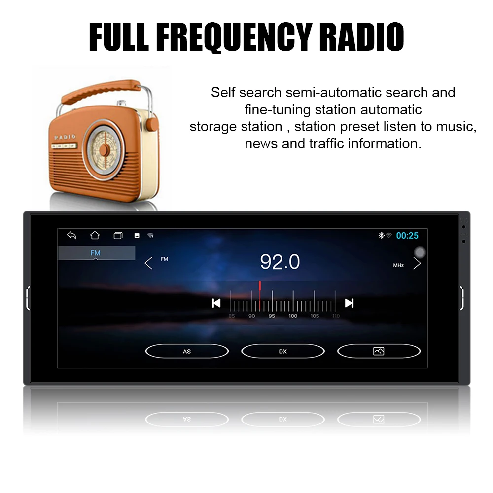 Bluetooth WiFi USB TF GPS Навигация Универсален Android 11,0 1 Din Радио Сензорен Екран 6,9 См Auto Carplay Стерео Изображение 5 