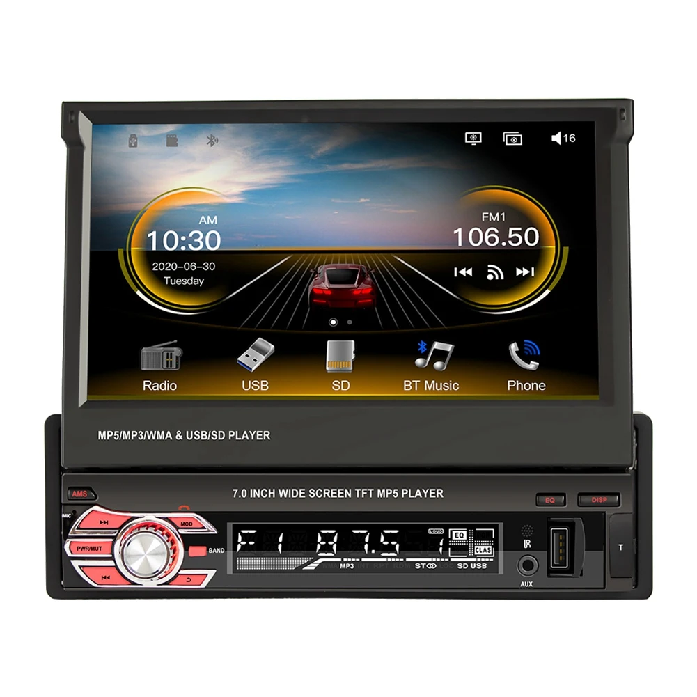 Кола стерео Един Din с CarPlay и Android Автоматично Bluetooth AHD 7 инча Панти Сензорен Екран Радиото в автомобила MP5 Плейър