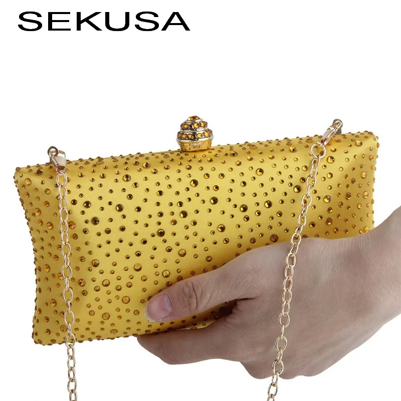 SEKUSA Дамски официални чанти с кристали, веригата на рамото, метален клатч вечер в чантата си, малки женски вечерни чанти
