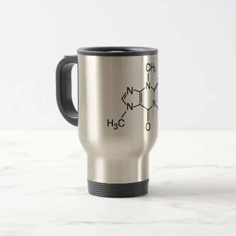 Забавна Пътна чаша с Молекулата на кофеин, Кафеена Чаша от неръждаема Стомана с дръжка - Страхотни Подаръчни Чаши 14 Грама Изображение 0 