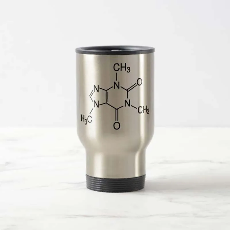 Забавна Пътна чаша с Молекулата на кофеин, Кафеена Чаша от неръждаема Стомана с дръжка - Страхотни Подаръчни Чаши 14 Грама Изображение 1 