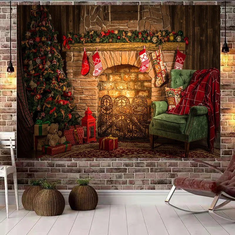 Коледен Гоблен Декор Одеяло Покривката За Пикник Домашната Спалня Хол Украса На Общежитието Коледно Дърво, Камина Подарък