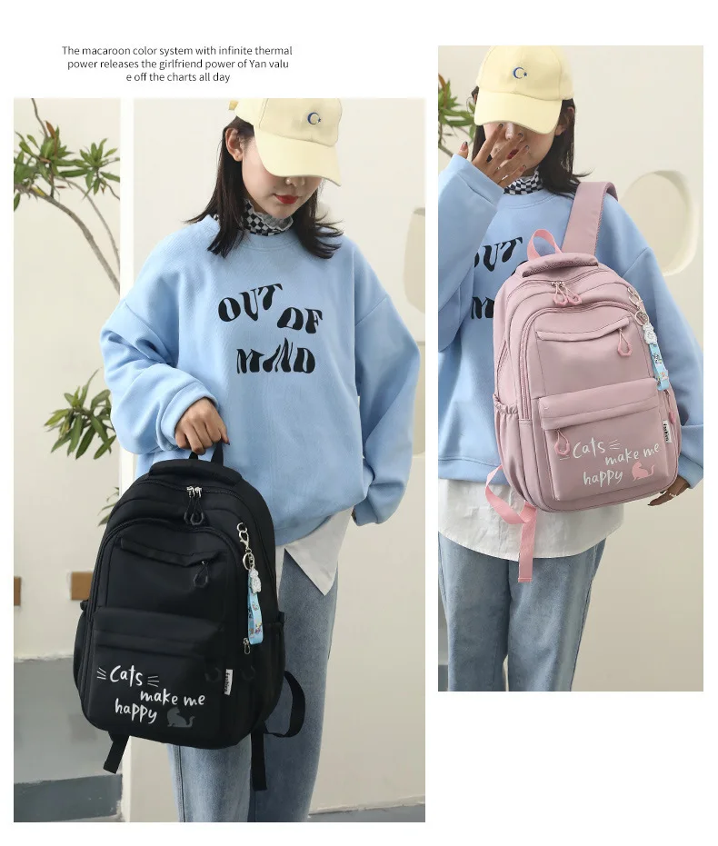 Училищна чанта за ученици, раница с голям капацитет, просто е лека чанта за през рамо раница за сладки момичета Изображение 0 
