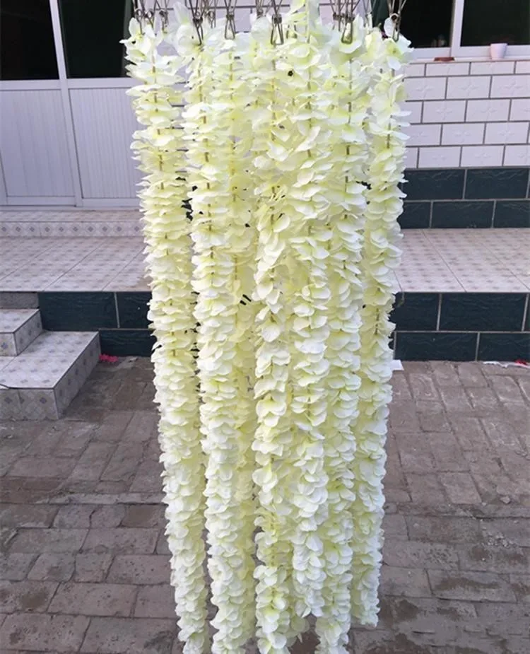 Уникален Дизайн На Сватбена Фон Бижу Цвете Орхидея Коприна Глициния Лоза 2 М Бели Изкуствени Венци Стрелба С Подпори За Фотосесия