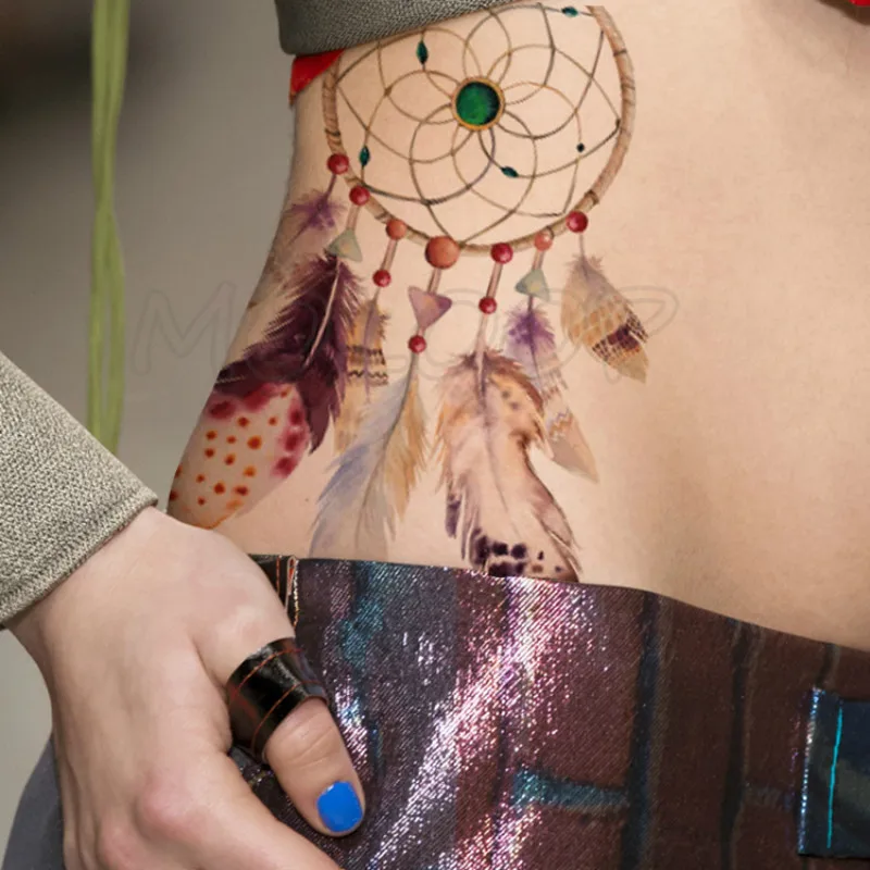 Emerald Ловец на Сънища Татуировка Във формата на Пера Етикети За Жени Тялото Талия Ръце Художествени Татуировки, Временни Татуировки Пеперуди За Момичета Розови Верига