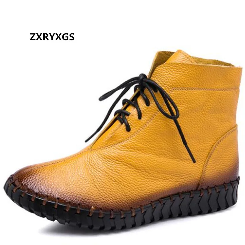 2022 Нови есенно-зимни обувки, ръчно изработени, ежедневни обувки от естествена кожа върху плоска подметка, големи Размери, Комфортна топли зимни обувки, дамски обувки