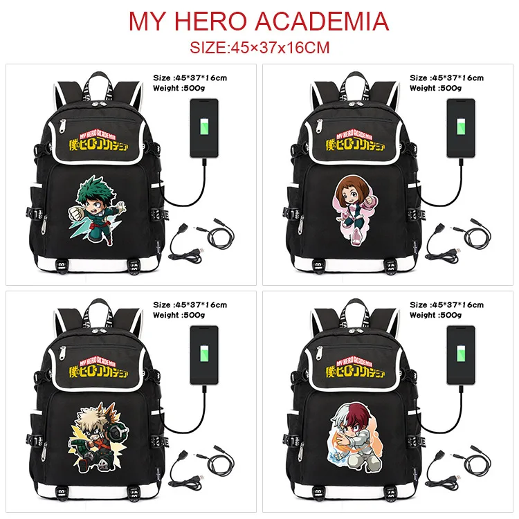 Японски Аниме My Hero Academia Раница Водоустойчива Чанта За Книги Раница За Лаптоп Пътна USB Голямата Голям Училищна Чанта За Деца Изображение 0 