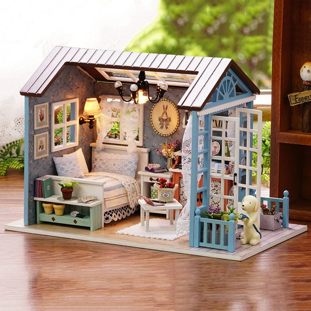 DIY Мини Куклена Къща Дървена Детска Играчка, Ръчно изработени Комплект Мебели За Куклен Дом Изображение 0 