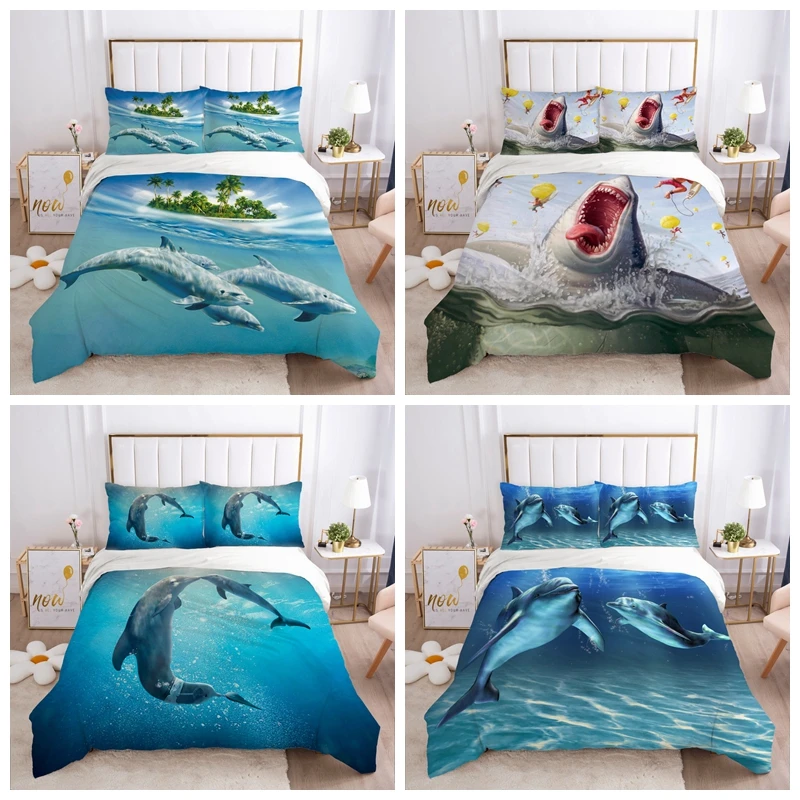 3D Океана животно делфин Комплект Спално Бельо Спално Бельо Единична Twin Пълен Кралицата на Поп Чаршаф Калъфка За Възрастни и Деца, Детско Спално Бельо