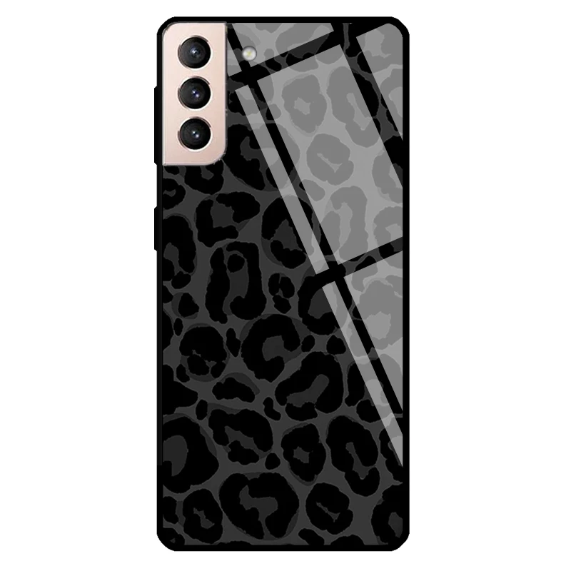 Черно Леопардовый калъф от кожа на Леопард Модел от Закалено Стъкло За Samsung Galaxy S20 FE S21 S22 Ultra Note 20 S9 S10 Note 10 Plus Изображение 0 