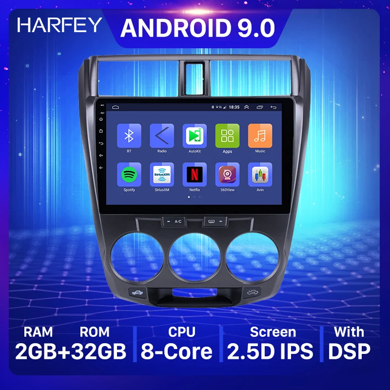 Harfey Автомобилен Мултимедиен за 2006 2007 2008-2013 Honda CITY Android 10,0 API 29 Радио с GPS USB WIFI OBD2 SWC Кола стерео