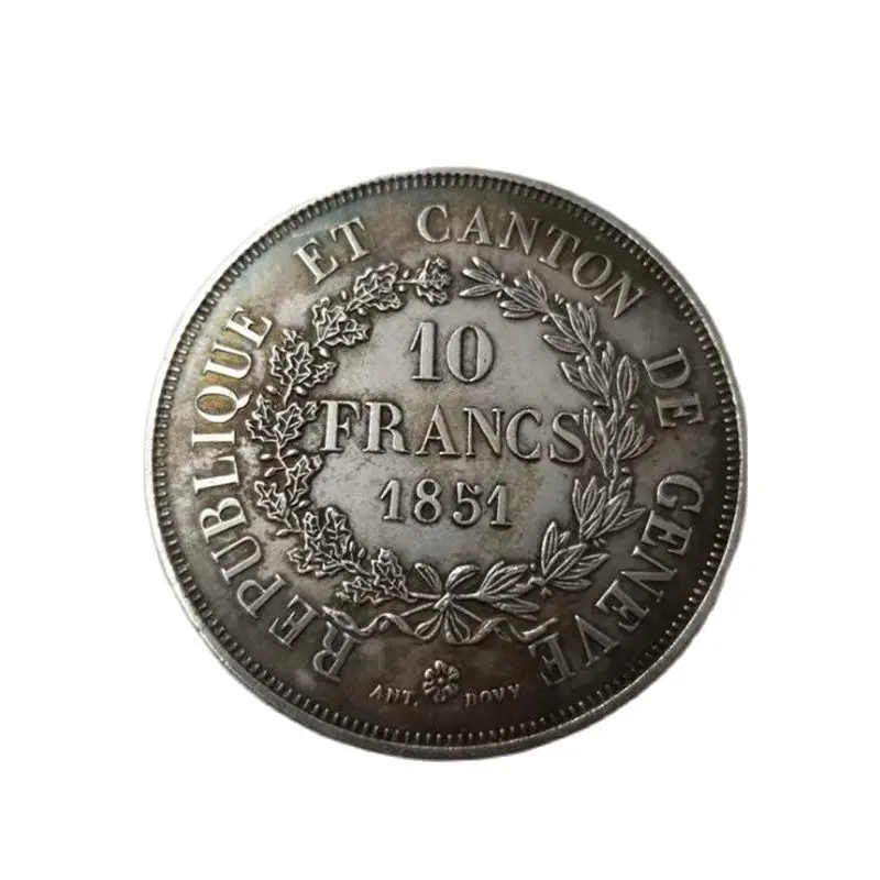 Възпоменателна монета Швейцария 1851 10 Франка Колекция от Монети Занаяти Месинг сребърно покритие Сувенирни Монети Домашен Подарък