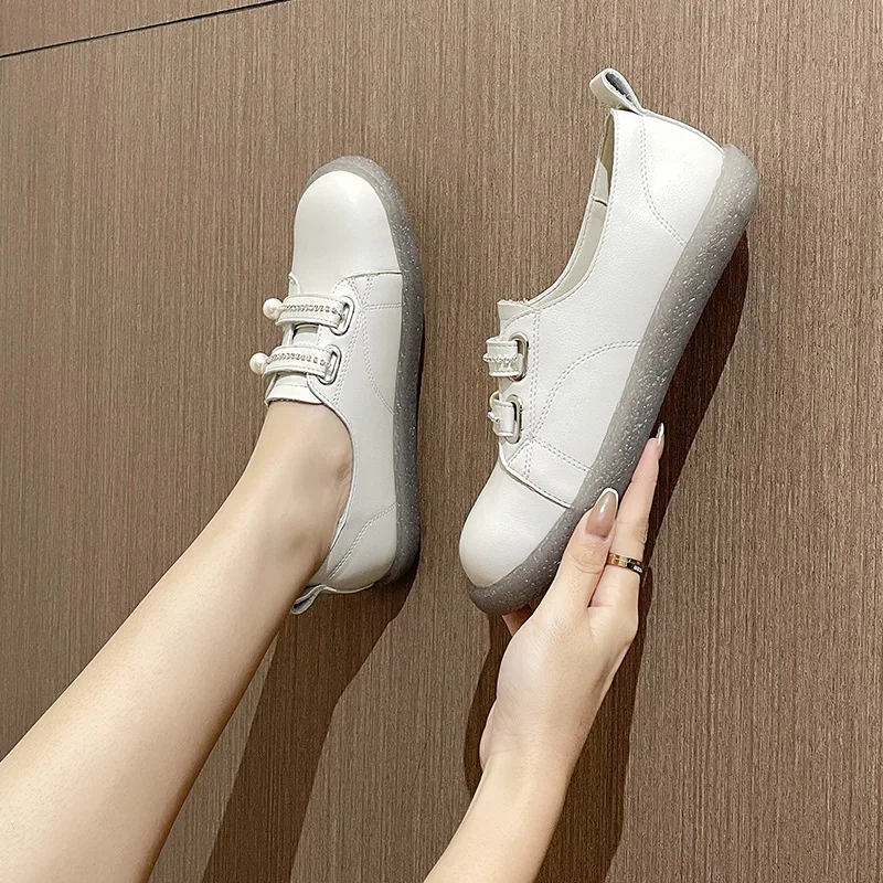 Дамски обувки големи размери 34-43, подобрена 2022, Пролетно новост, малки бели обувки на равна подметка, ежедневни обувки, дамски лоферы De Mujer Изображение 2 