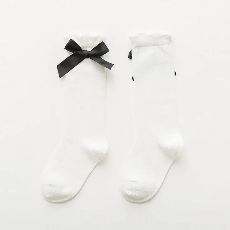 Нови детски чорапи с лък, дълги памучни детски чорапи с тънки тръби от комари, 3 чифта в опаковка, 1-11 години Изображение 1 