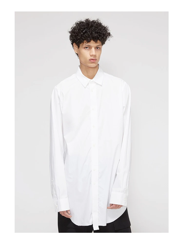 Мъжки нова класическа бяла риза, с опростен дизайн за мъже и жени с еднакъв свободен размер, ежедневни риза средната и дългата дължина