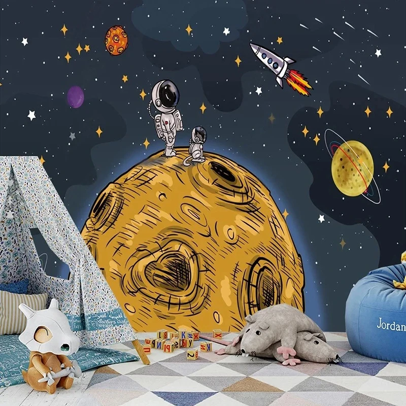 Потребителски Стенни Тапети Nordic Ins Ръчно Рисувани Космически Астронавтите 3D Papel De Parede Детска Спалня Фон на Стената Начало Декор