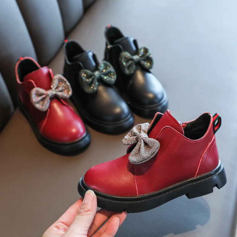 Обувки за момичета от 4 до 12 години, Новост 2022 г., Есенно-зимните Модни Модни Обувки на Принцеса за момиченца, Британски Обувки, Памучни Обувки от естествена кожа Изображение 1 