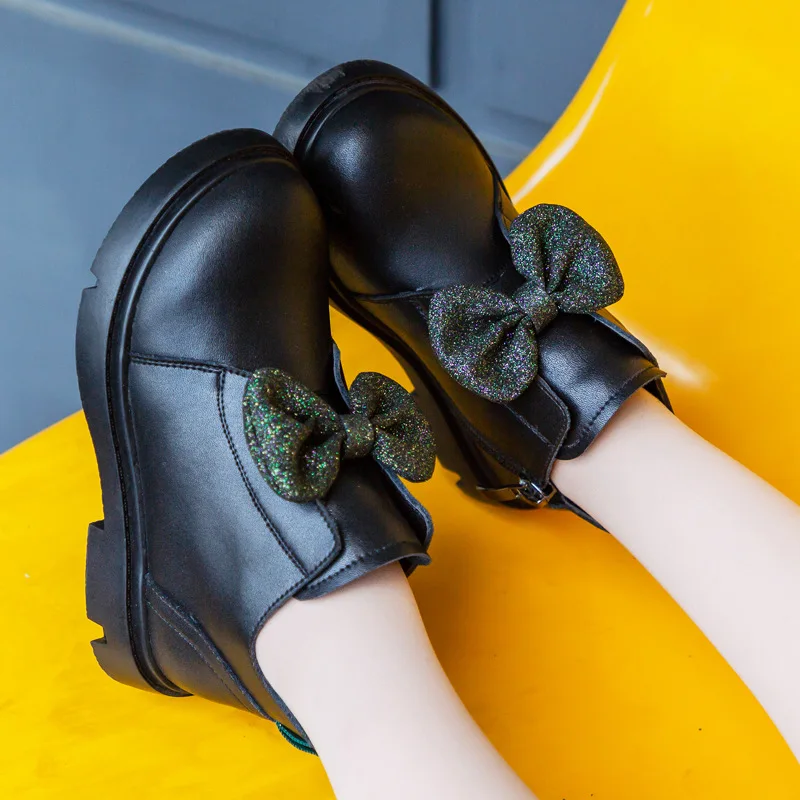 Обувки за момичета от 4 до 12 години, Новост 2022 г., Есенно-зимните Модни Модни Обувки на Принцеса за момиченца, Британски Обувки, Памучни Обувки от естествена кожа Изображение 2 