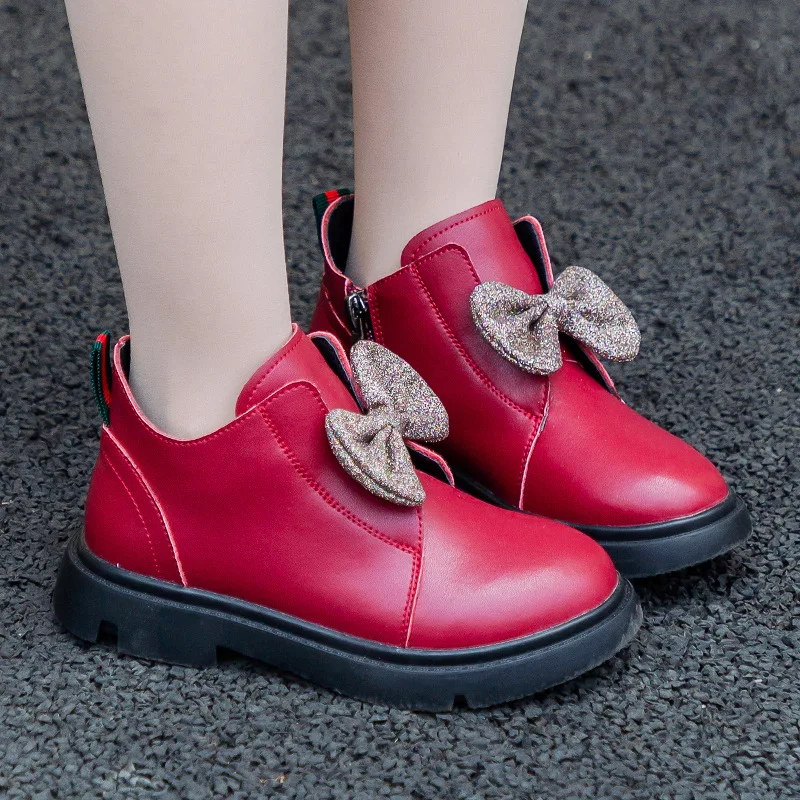 Обувки за момичета от 4 до 12 години, Новост 2022 г., Есенно-зимните Модни Модни Обувки на Принцеса за момиченца, Британски Обувки, Памучни Обувки от естествена кожа Изображение 3 