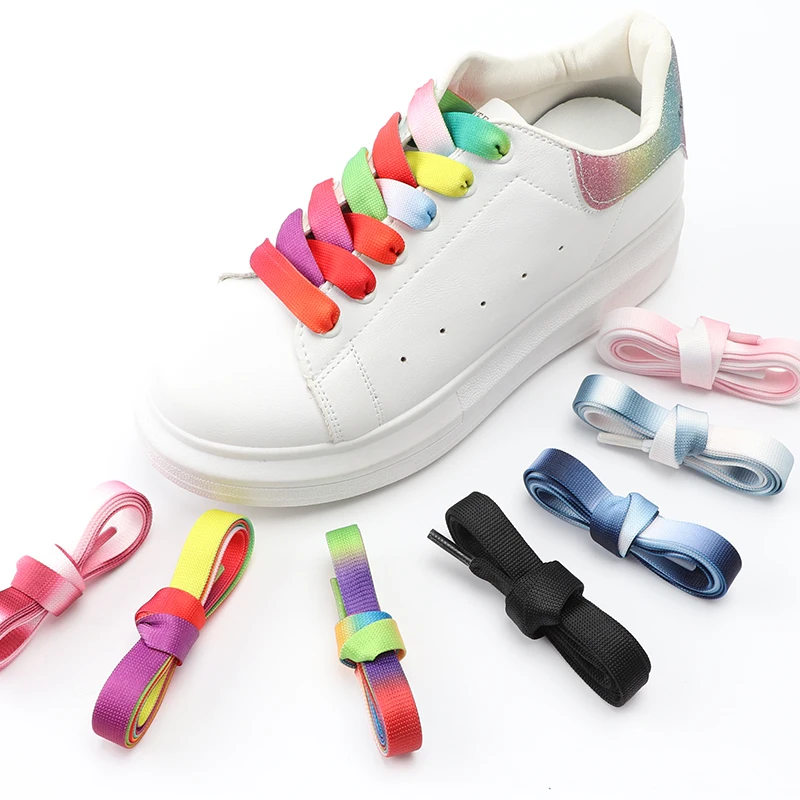 1 чифт Плоски Връзки за обувки за бягане, с Преливащи се цветове градиентные Ремък за Обувки, Ежедневни Обувки Ширина 1,2 см, Бели Връзки за Обувки, Дамски Мъжки Обувки