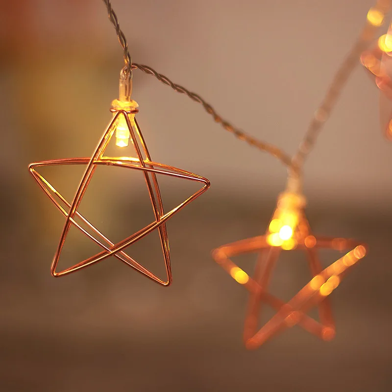 Новост Led Приказни Светлини Метална Звезда Струнен Лампа на Батерии Коледна Празнична Гирлянда за Вечерни Сватбени Декорации