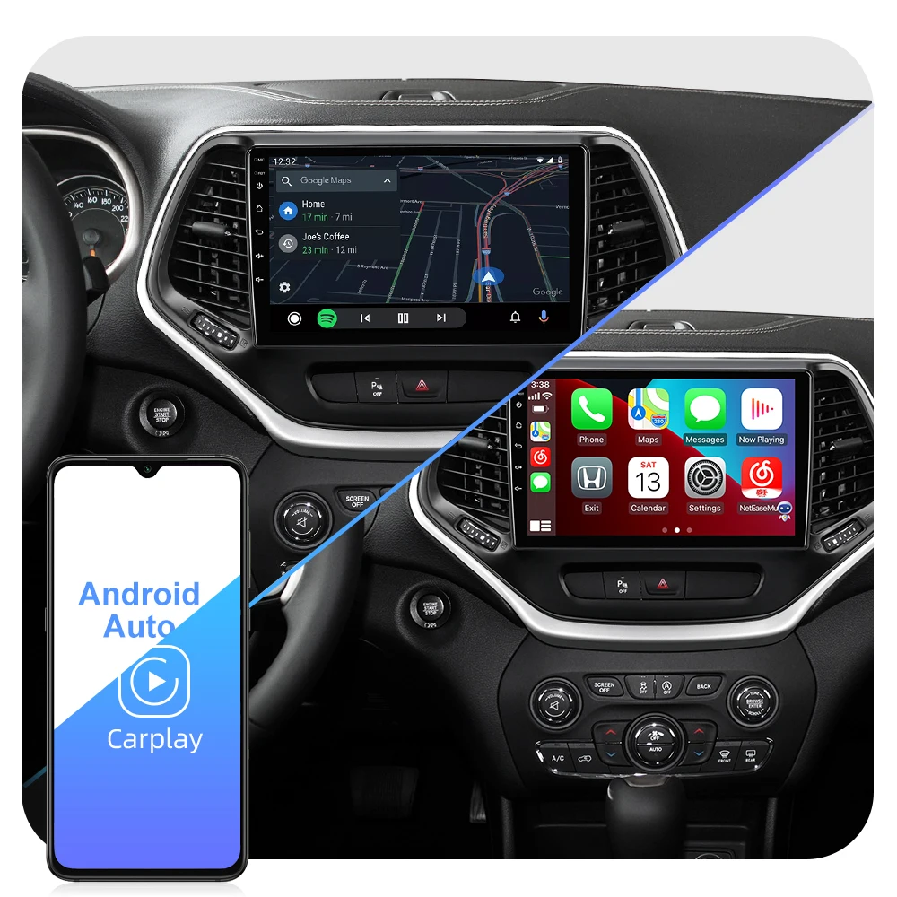 QLED Автомагнитола За Jeep Cherokee 5 КЛ 2014-2018 Android 10 Авторадио Мултимедиен плейър на YouTube GPS RAM И 8 GB ROM, 128 GB, Без 2din Изображение 2 