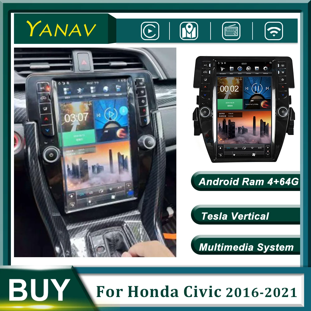Автомобилно Радио GPS Навигация За Honda Civic 2016-2021 Вертикален Екран на Android Стерео Приемник, Авто Аудио и Видео Мултимедиен MP3 Плейър