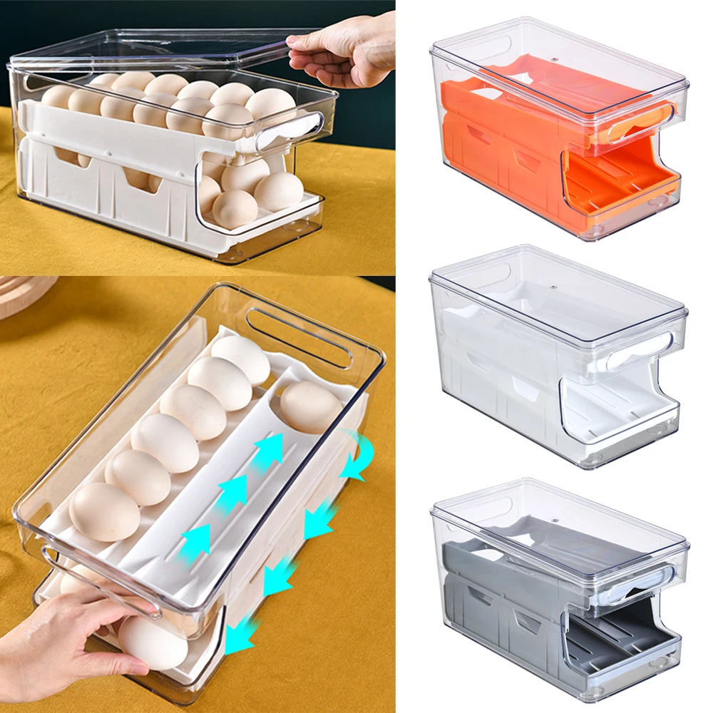 Кутия За Съхранение На Яйца Плавен Слайд Контейнер Хранително-Вкусовата Хладилник Кутия Органайзер Кутии Пластмасов Контейнер За Съхранение На Хладилници Организация