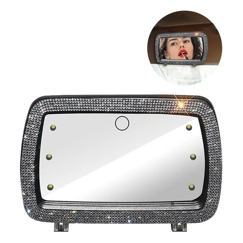 Кристали Авто Козирка Тоалетен Огледало Led Автомобилно Огледало За Грим С 6 Лампи Универсално Автомобилно Огледало С вградена Батерия Кола