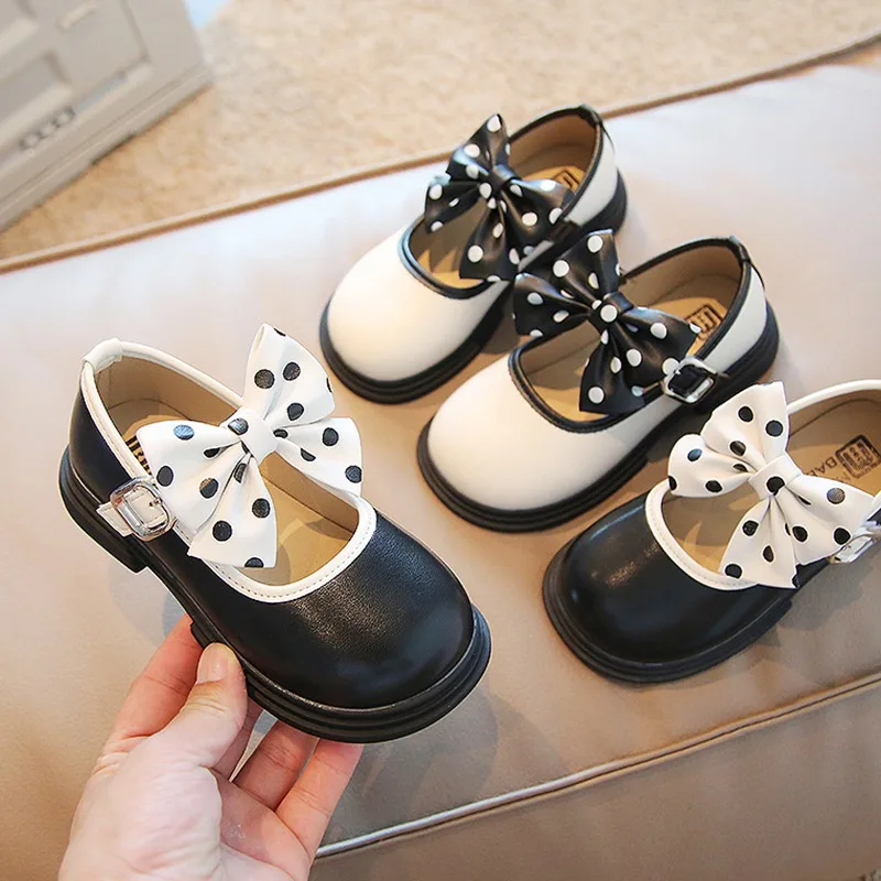 Детски Модни Кожени обувки, Есенна нови обувки на Принцесата на равна подметка за момичета, Обувки с пеперуда и възел, детски тънки обувки в стил ретро