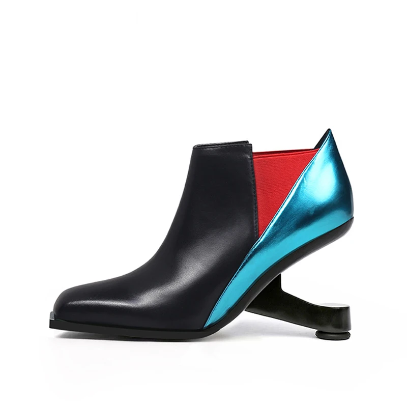 Дамски цветни ботильоны на нетрадиционни обувки с токчета с височина 8 см, с квадратни пръсти, без съединителни в изчистен стил, романтични пикантни ботильоны за срещи и партита HL392 MUYISEXI