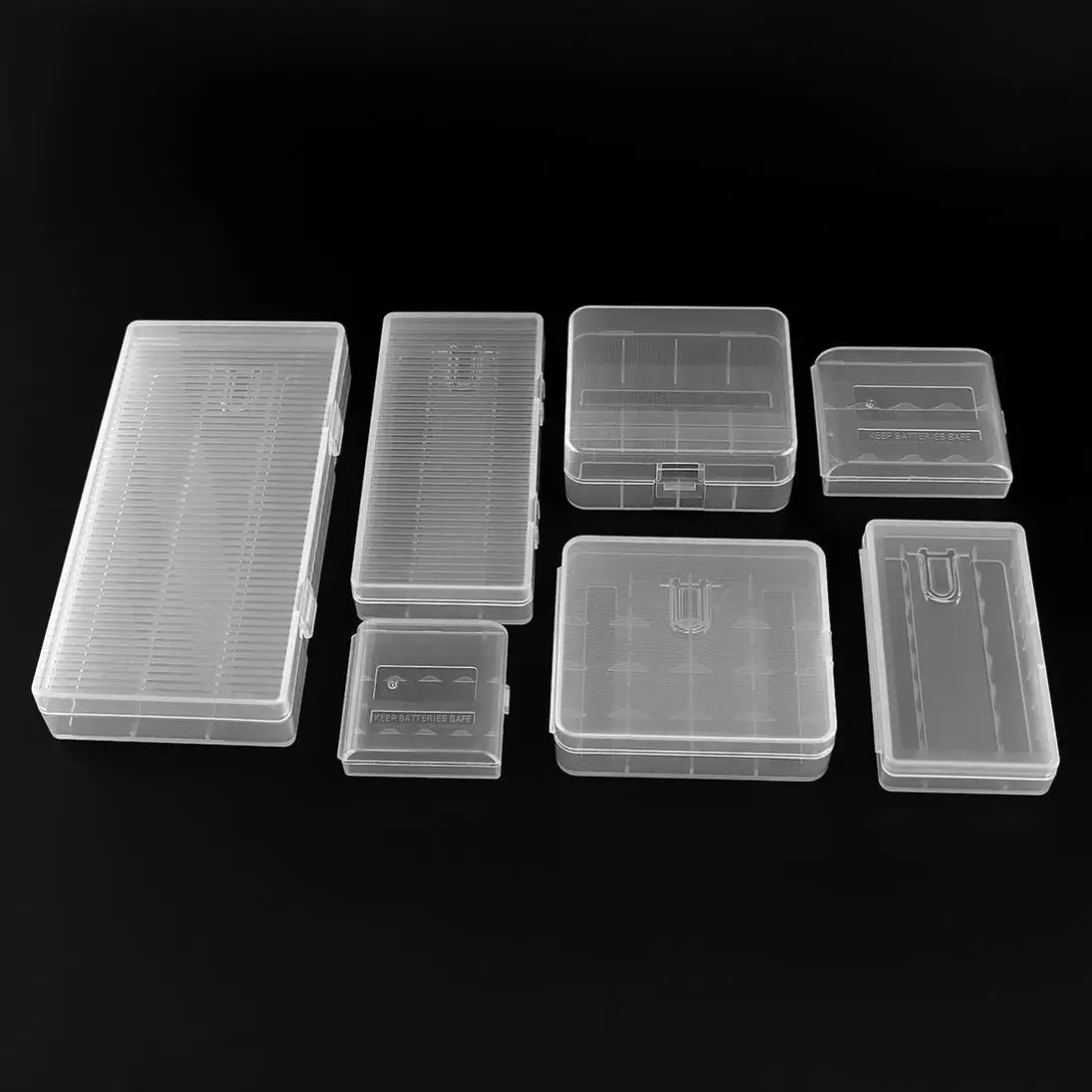 Нови 7 Различни Прозрачни Твърди Пластмасови Кутии за съхранение на акумулаторни Батерии с една Кука за 18650 26650 AA AAA Батерии Изображение 0 