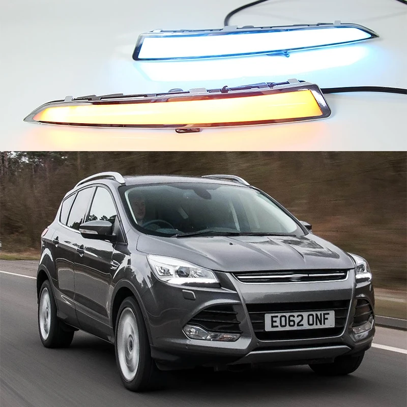 LED DRL Авто Дневен Ходова Светлина на Предната Броня Фарове за мъгла с Поворотником В Събирането на Аксесоари За Ford Kuga 2013 2014 2015 2016