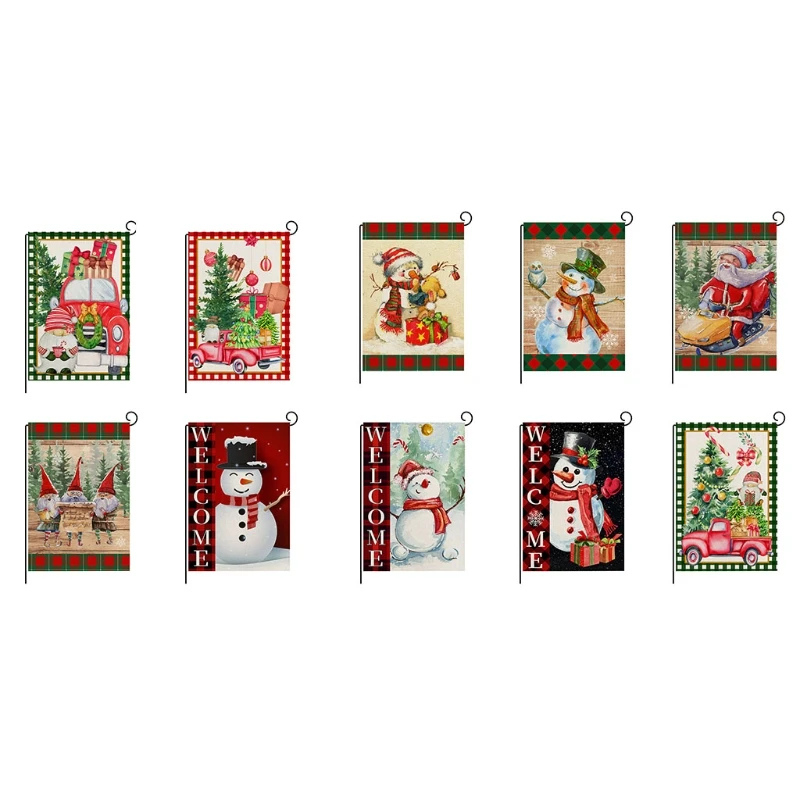 Коледен Градински Флаг Дядо Коледа, Снежен Човек Печат Закрит И Открит Начало Декор Знамена Изображение 1 
