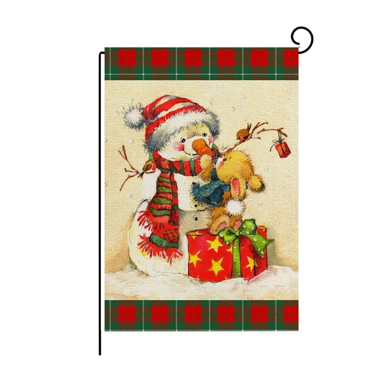 Коледен Градински Флаг Дядо Коледа, Снежен Човек Печат Закрит И Открит Начало Декор Знамена Изображение 3 