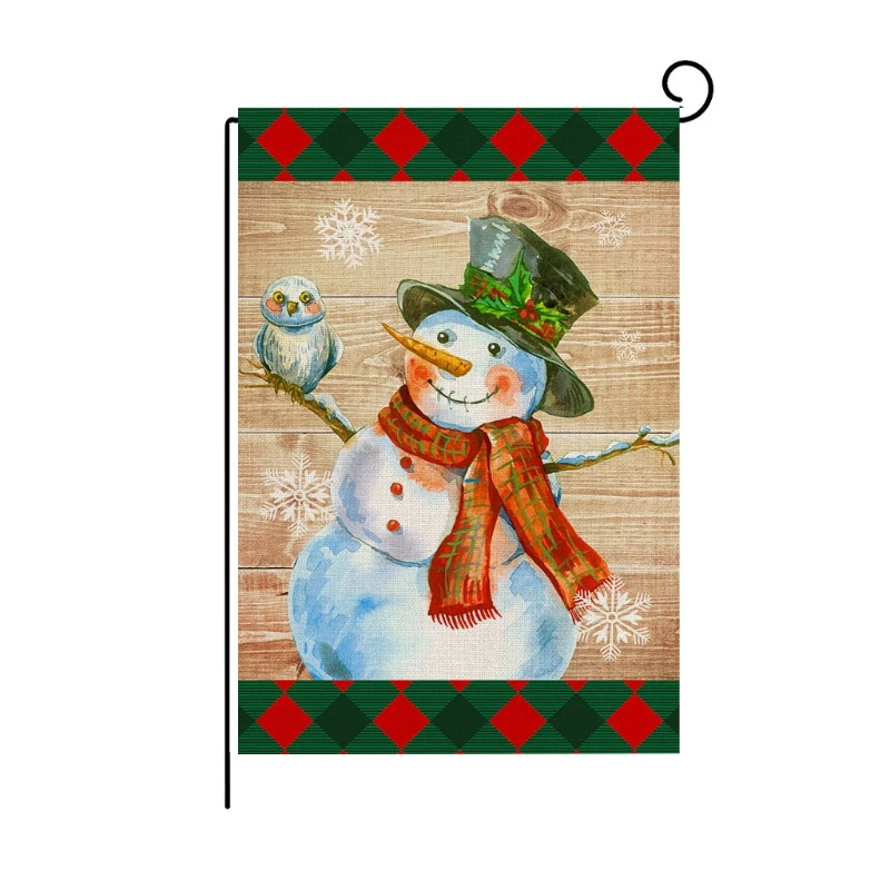 Коледен Градински Флаг Дядо Коледа, Снежен Човек Печат Закрит И Открит Начало Декор Знамена Изображение 4 