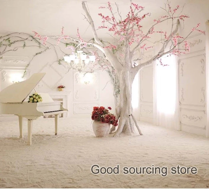 Европейският стил на 3D романтично дърво пиано ТЕЛЕВИЗИЯ фон фото тапети Изображение 0 