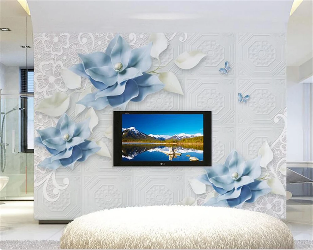 Beibehang 3D Тапети Щампована стенопис Северен Вятър Релеф Оцветяване Стерео Перла Цвете на Фона стенописи тапети за стени d 3 Изображение 0 
