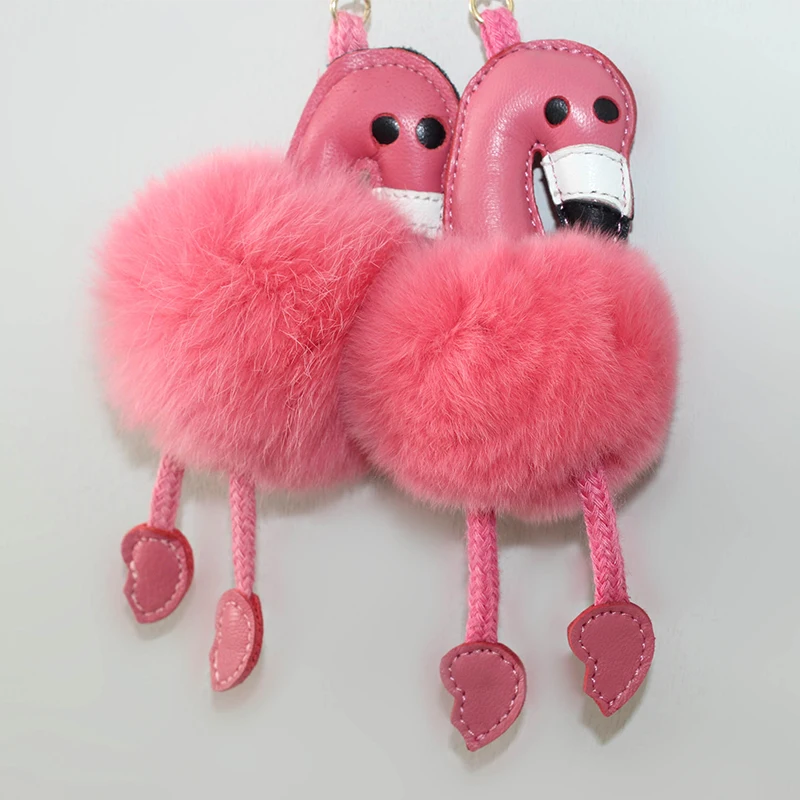 Креативен ключодържател от заек кожа фламинго, висулка във формата на розова дамска чанта с птица, милото животно, превозно средство, декоративен кожен пискюл, кожа висулка Изображение 0 